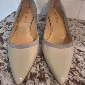 a. testoni Gray Olive  Suede patent leather Flats Italy size 35.5